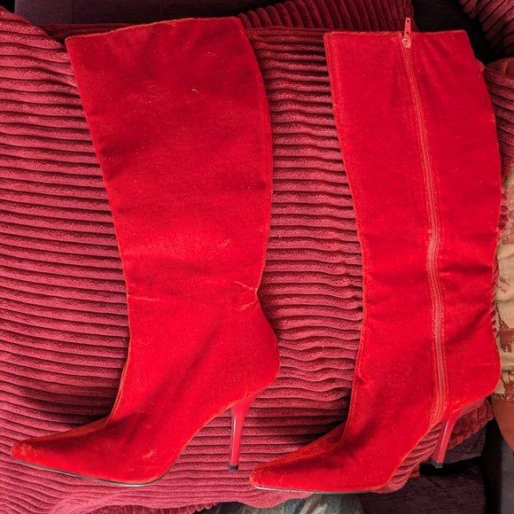 Frederick's of Hollywood Vintage Red Velvet Boots Y2K - Picture 7 of 16